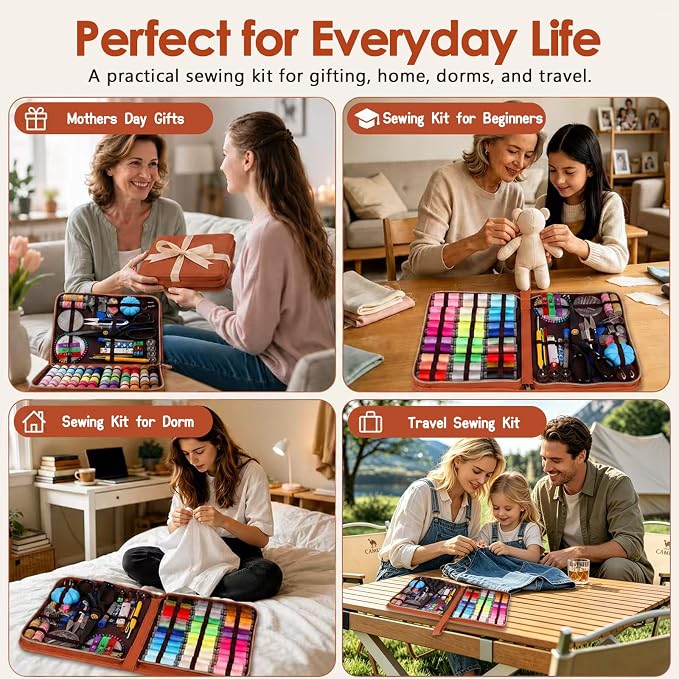 Hoarecal Sewing Kit for Adults, 241 Pcs Upgraded Needle and Thread Kit Hand Travel Sewing Supplies Repair Kits for Home Dorm College Beginners - Christmas Gifts for Mom Grandma