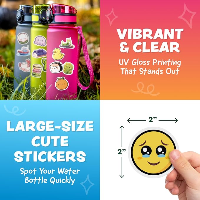 Cute Stickers for Kids Classroom Decor - 324pc Kawaii Water Bottle Stickers for Teens - Waterproof Vinyl Teacher Reward Stickers for Water Bottles - Back to School Supplies - Classroom Must Haves