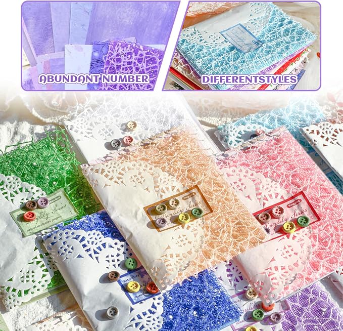 156 Sheets Textured Scrapbook Paper & Mesh Fabric Assorted Set, 30 Buttons