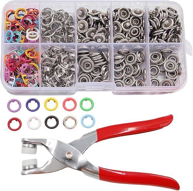 100 Sets Snap Button Kit with 10 Colors,Metal Snaps Buttons with Metal Pliers and Fastener Parts,Multicolor Press Tool Kit Perfect for DIY Clothing and Crafts(9.5mm)
