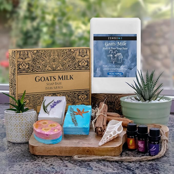 15 LBS Goats Milk Soap Base, Melt and Pour Supplies Kit for Soap Making | SLS/SLES & PEG free | Gentle & Foamy Ingredients | Make Your Own Bulk For Adult Soapmaker - Easy to Cut