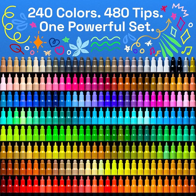 ARTISTRO Dual-Tip Acrylic Paint Marker Pens - Set of 240 | For Fabric, Rock, Glass, Wood, & Coloring Books, Arts & Crafts Gift, Classroom Must Haves & School Supplies (Dot & Fine Tips)