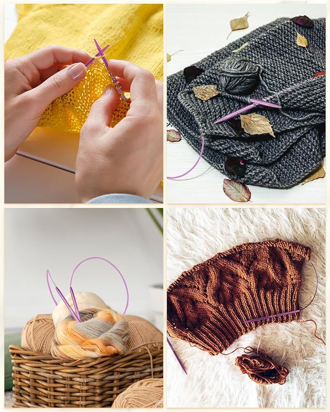 Aeelike Interchangeable Knitting Circular Needles 3-10.0mm, Purple Heart | Aluminum Interchangeable Knitting Needles with 4 Cables, Smooth Complete Needles Set for Socks Blankets Sweaters, Ideal Gift