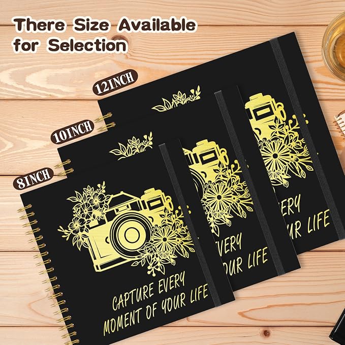 Scrapbook Album 12x12 inch, Travelling Journal Scrap Book Family Scrapbook Scrapbooking Supplies Kits Gift for Couples Anniversary Wedding (black, 12 x 12 inch)