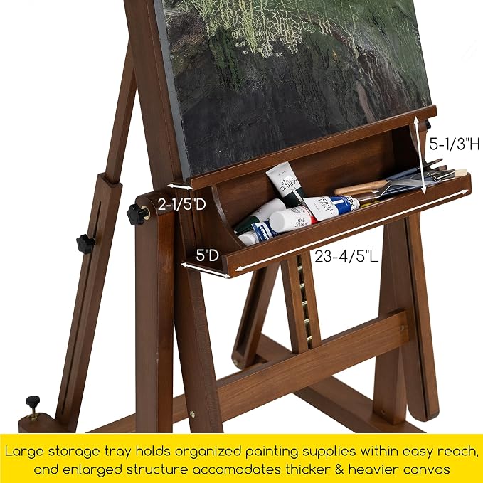 MEEDEN Enlarged H-Frame Art Easel: Solid Beech Wood Artist Heavy Duty Easel | Professional Painting Art Easel Stand for Adults Artist Painters - with 4 Lockable Wheels - Hold Canvas up to 86" - Walnut