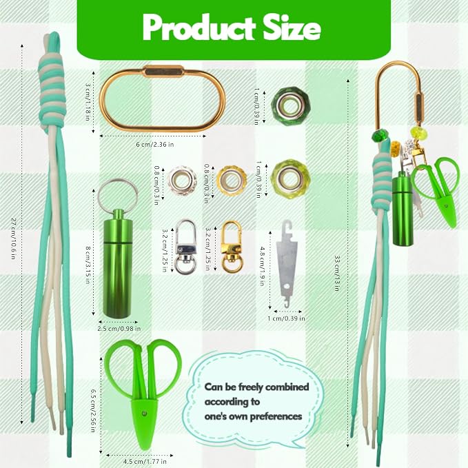 MAGNEECH Needlepoint Keychain Kit, Needlepoint Bag with Mini Embroidery Scissors, Needle Threader, Needle Holder Tube & Gold Keyring, Portable Cross Stitch Sewing DIY Crafts (Green)