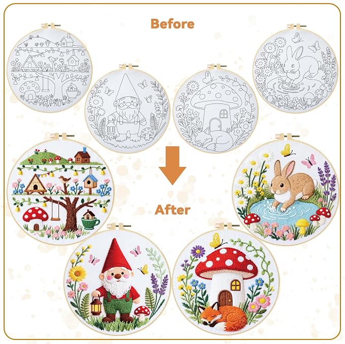 BEUNITONE 4 Set Embroidery Kit for Beginners, Fairy Tale Pattern Cross Stitch Kits, Needlepoint Kits for Adults with Instructions and Full Kit, Funny Hand Embroidery Patterns for Cloth and Home Decor