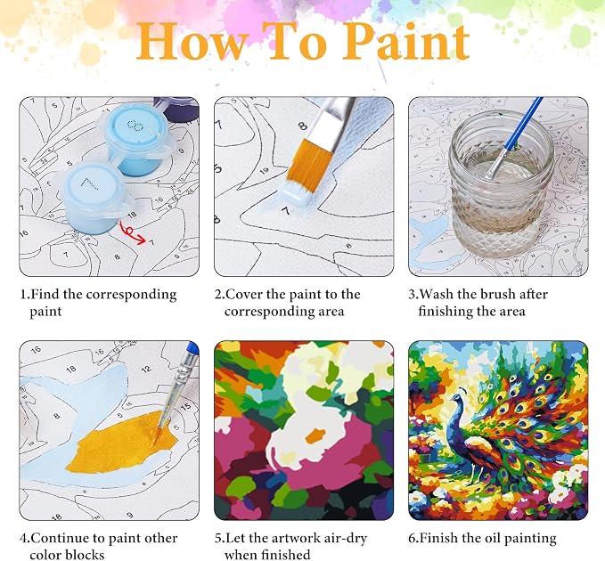 Paint by Numbers Kit for Adults, Peacock & Flower Design, 16x16 Inch