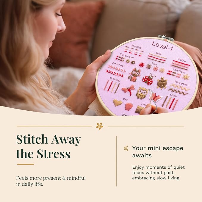 Bradove Beginner Embroidery Kit for Adults and Kids | Hand Embroidery Kit for Beginners with Patterns, Learn to Embroider Kit Adult Beginner, Stitches Practice, Learn to Sew