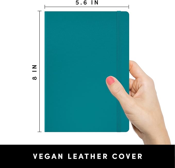 PAPERAGE Dotted Journal Notebook, (Turquoise), 160 Pages, Medium 5.6 in x 8 in - 100 GSM Thick Paper – Hardcover Journaling Notebook for Work, School & Bullet Journaling