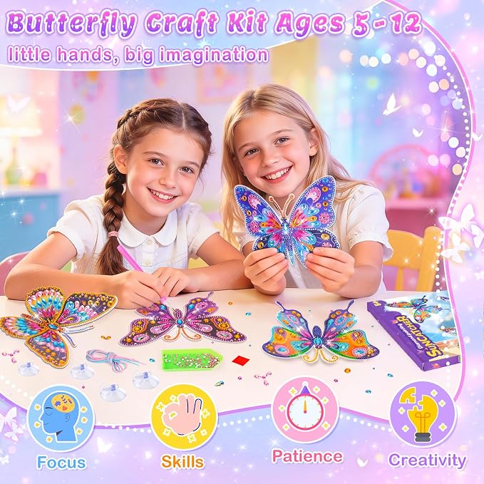 Diamond Painting Kit for Kids Butterfly Suncatcher Window Gem Art and Craft