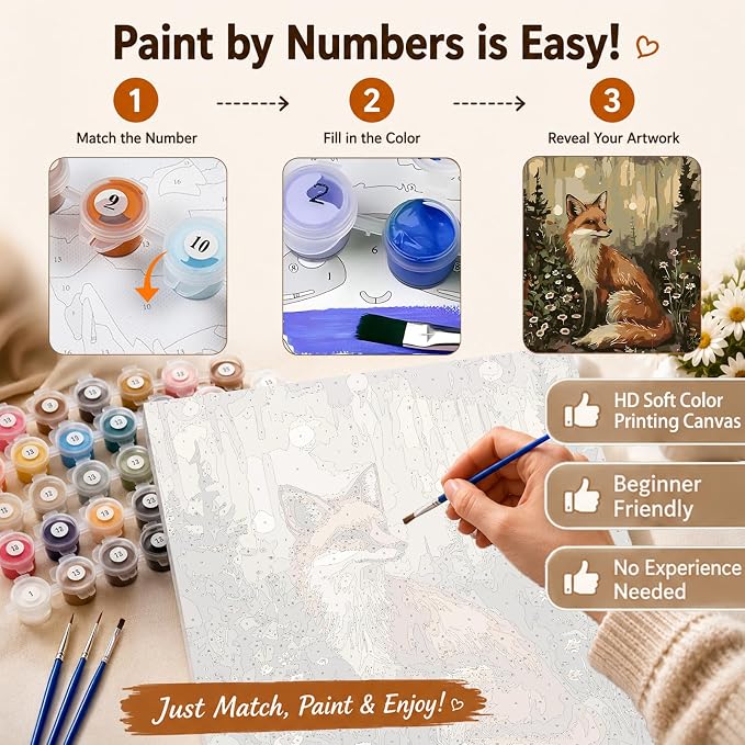 AUKELHJ Paint by Numbers Kit for Adults Beginner, Fox, 16x20 inch | Paint by Number for Adults, Beginner Friendly, High-Definition Color Canvas, Stress Relief, Home Decor, Gifts, Unframed