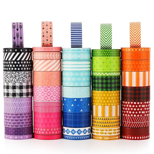 KEVIN&SASA CRAFTS 50 Rolls Washi Tape Set | Decorative Adhesive Tape, For Scrapbook, Arts & Crafts, Journals, and Planners, Each Roll 5yd, Total 250yd