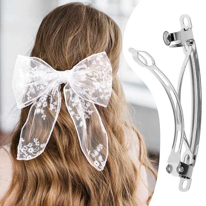 8pcs Blank French Barrette Hair Clips, 2 Sizes Metal Spring Snap Clips, Hair Styling Accessories for DIY Crafts for Women Daily Wear -Silver, 6cm, 8cm