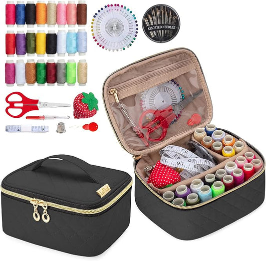 LoDrid Sewing Kit with 24 Color Threads and Sewing Accessories, Black