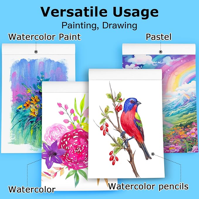 Hapikalor 9"x12" Watercolor Paper, 140lb/300gsm Water Color Paper, Yellow | Artist Painting Drawing Paper Book, Art Supplies for Adults Kids, Watercolors, Watercolor Paint Set, Sketchbook, Journal