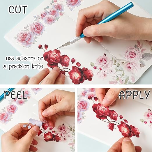 Floral Washi Tape Set - 12 PET & Washi Tapes for Journaling Stickers, Scrapbooking Supplies, Planner, Bullet Journals,Arts & Crafts. Use as Stickers