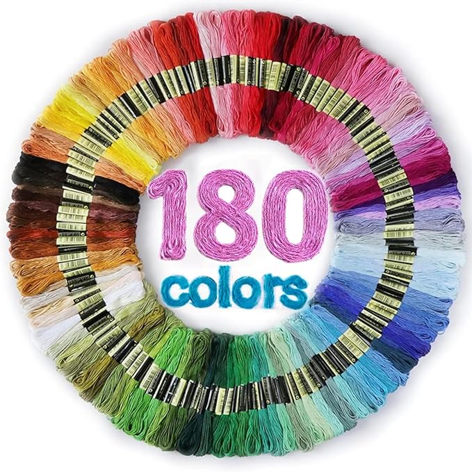LOVIMAG Embroidery Thread 180pcs Friendship Bracelet String Floss Kit Yarn | Hair Wrap Shirt Lanyard Patterns Crochet Craft Threads Supplies Cross Stitch Sewing Needlepoint Thin Rainbow Beginners