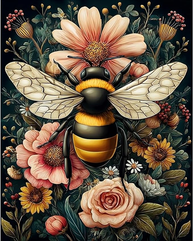 Arttoplus Bee Paint by Numbers Kit for Adults Beginner 16x20 inch | Flowers Adult Paint by Number Kits on Canvas, DIY Acrylic Oil Painting by Numbers for Gift Home Wall Decor (Without Frame)