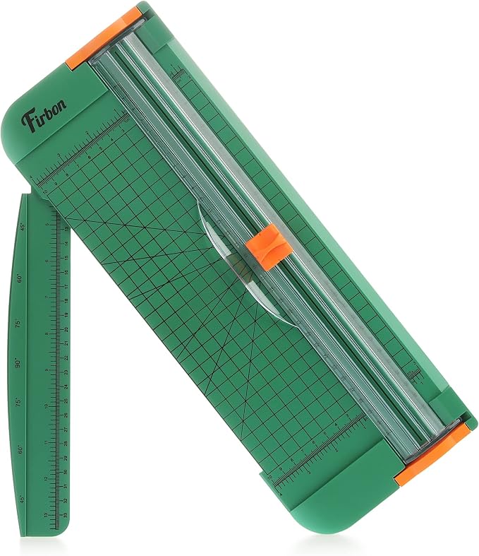 Firbon A4 Paper Cutter, 12 Inch Paper Trimmer with Extened Ruler, Green | 12 Sheet Capacity | CM & Inch Scale | Spring-Loaded Safe Blade | Cuts Cardstock, Vinyl, Coupons, Labels & Scrapbooking Crafts