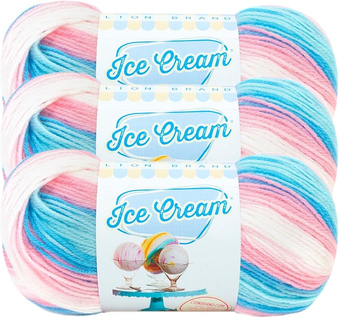 Lion Brand Yarn, Ice Cream Crochet Yarn, Cake Batter, Multicolor, 3 Pack