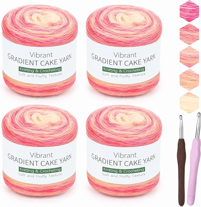 Katech Ombre Yarn for Crocheting & Knitting-Fairyland Gradient Cake Yarn | 4x100g 60% Cotton 30% Acrylic 11% Wool-Multicolor Soft Cotton Crochet Yarn for Scarves, Shawls, Blankets and Garments(Q)