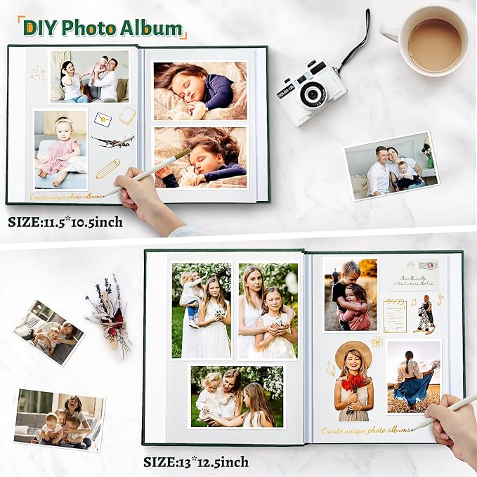Artfeel Photo Album Self Adhesive Scrapbook,60 Pages Large Photo Book for 4x6,5x7,8x10 Pictures,DIY Album for Baby Wedding Family Travel Birthday,with Metallic Pen and Scraper