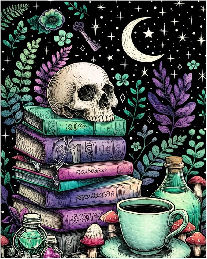 xcemhil Skeleton Paint by Numbers Kit for Adults Beginner, Skeleton Book Paint by Numbers for Adult, Acrylic Paint by Number Kits Suitable for Home Wall Art Decor Gifts 16x20 Inch