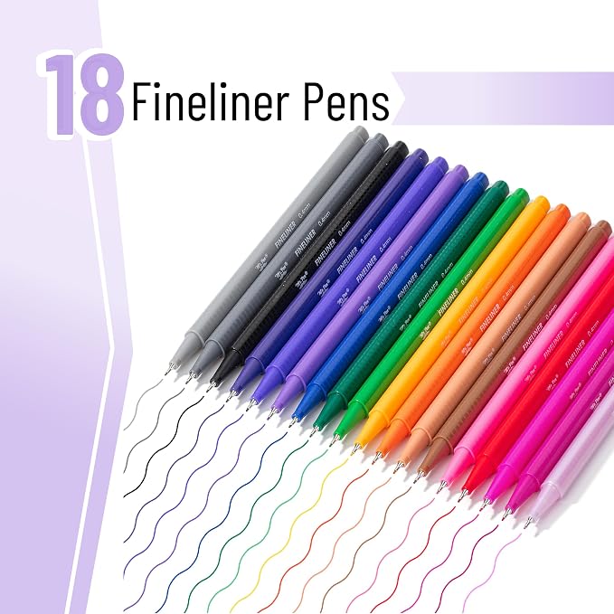 Mr. Pen- Colored Fineliner Pens, 18 Pack, 0.4mm | Ergonomic Triangular Barrels, Smooth Writing Pens for Journaling, Note-Taking, Coloring, Sketching, Planning & Art Projects