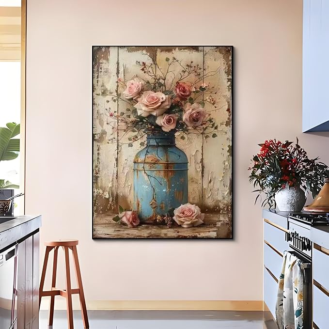 OJTOYART Paint by Numbers Kit for Adults, Rose Vase Painting by Numbers for Beginner, Retro Oil Painting Kits Adults' Paint-by-Number Kits for Home Wall Decor 16 x 20 Inch