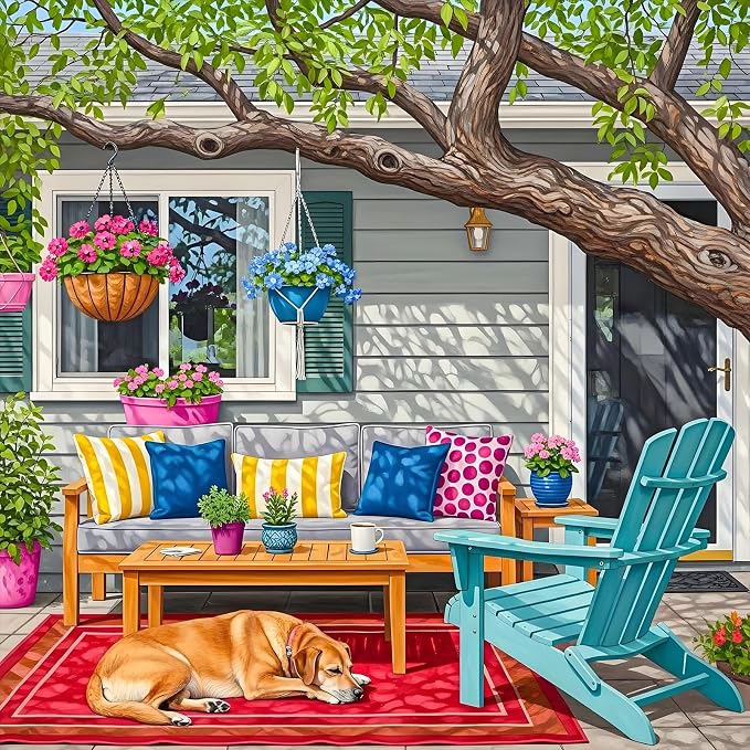 Paint by Numbers Kit for Adults, Cozy Backyard Number Painting Canvas Kit | DIY Acrylic Painting Set for Beginners, Stress Relief Relaxing Craft, Home Wall Decor, Holiday Gift for Adults, 16x16 Inch