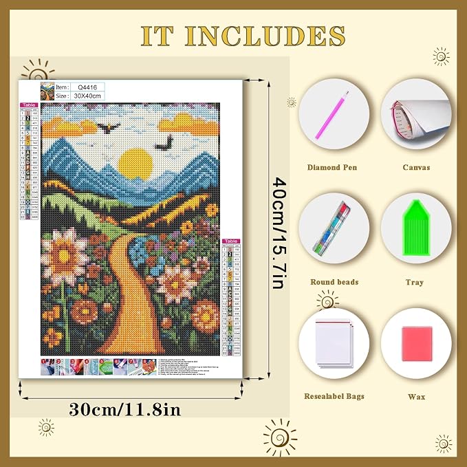 DOTSOPS Landscape Diamond Art Painting Kits Round Full Drill 11.8 x 15.7 in | DIY Paint by Diamonds for Adults,Beginner Craft Home Wall Decoration Gift