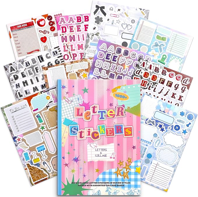 1000+ Pcs Alphabet Collage Sticker Book, Retro Letter & Collage Note Frame Decor Stickers for Junk Journal, Scrapbooking Supplies, Ideal DIY Decorative Gift for Women Teen Girls