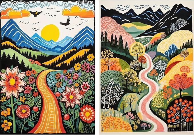 DOTSOPS 2 Pcs Landscape Diamond Art Painting Kits Round Full Drill | DIY Gem Art Paint by Diamonds for Adults,Beginner Home Wall Decoration Living Room Women Gifts (11.8 x 15.7 Inches)