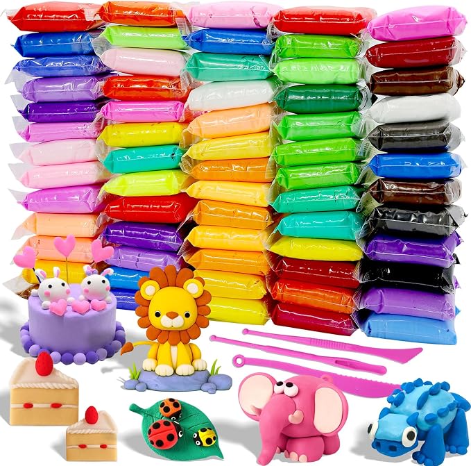 MuseLuxe Air Dry Clay - 64 Pack Modeling Clay Kit | 3 Sculpting Tools,Safe & Non-Toxic,DIY Magic Toys Gifts for Boys,Girls,Kids - 32 Colors