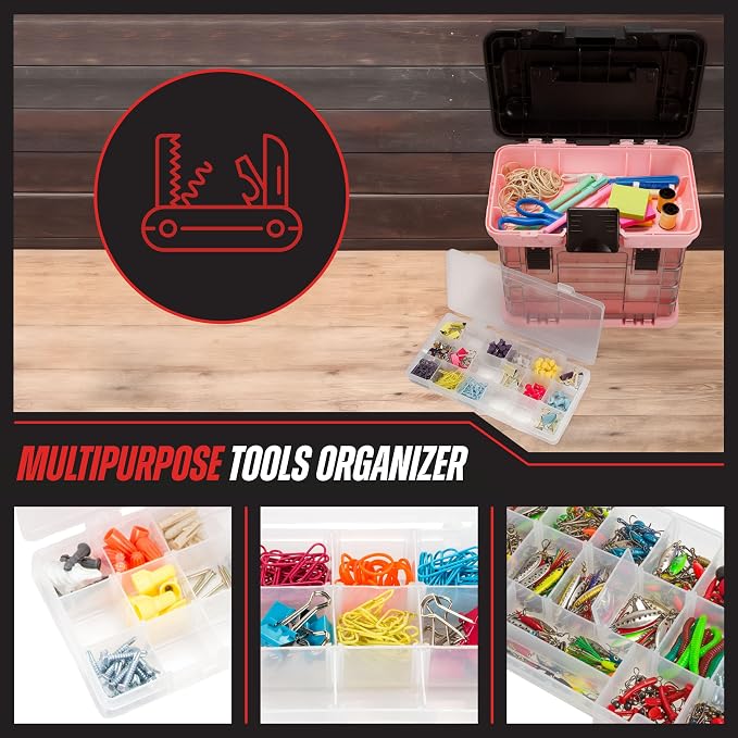 Stalwart Portable Tool Box for Women or Men, Pink, 10 x 7 x 10.5in