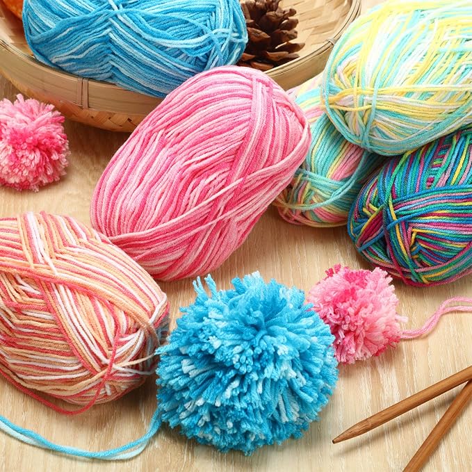 6 Pieces 50 g Crochet Yarn Multicolor Acrylic, 3-ply, Macaron Color | 50 G per Skein, Multicolored Acrylic for Knitting and Crocheting, Soft Texture for Hand Weaving, DIY Craft Projects