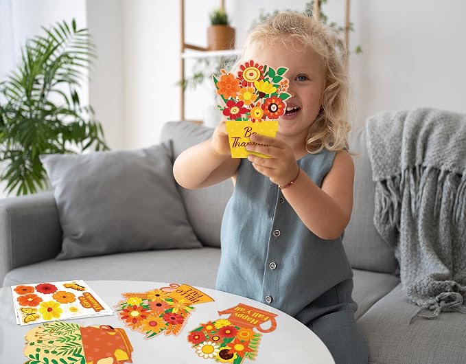 36 Set Fall DIY Craft - Thanksgiving Flower Card Making Kit with Autumn Greeting Cards Stickers Envelopes Set Gifts for Activities