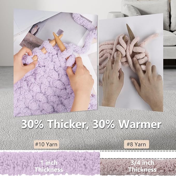 Cozyful Chunky Yarn for Hand Knitting - #10 Chunky Chenille Yarn, Jumbo Big Thick Chunky Yarns for Crocheting, Super Bulky Chunky Knit Blanket Yarns, 8 Skein (22 yds 8 oz Each Skein), Lavender Fog