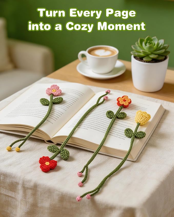 WaldyWop Crochet Kit for Beginners: 8 Flower Bookmarks Knitting Kit w/Video