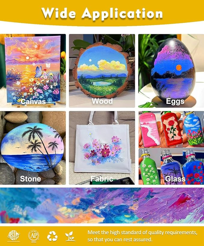 Colorful Acrylic Painting Kit, 24 Colors Paint Set with Brushes & Easel | Smooth blending, versatile art supplies for canvas painting, crafts, home project &creative gifts for beginners &artists