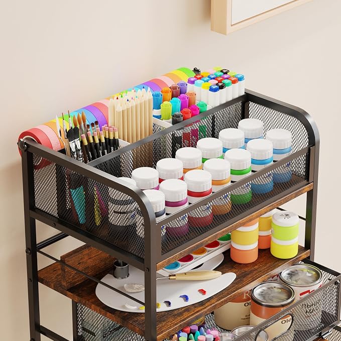 Homsorout Art cart, 5 Tier Rolling Cart - Utility Cart with Storage Drawer and Wheels, Versatile Art & Craft Organizer for Home, Office, or Studio Ideal for Storing Brushes, Paints