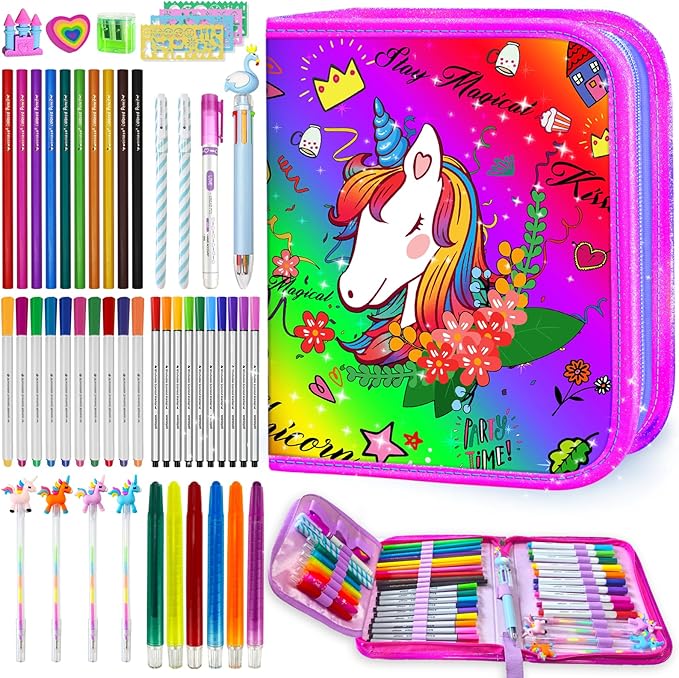 53 PCS Washable Scented Markers Set with Glitter Pencil Case, Kids Art Set