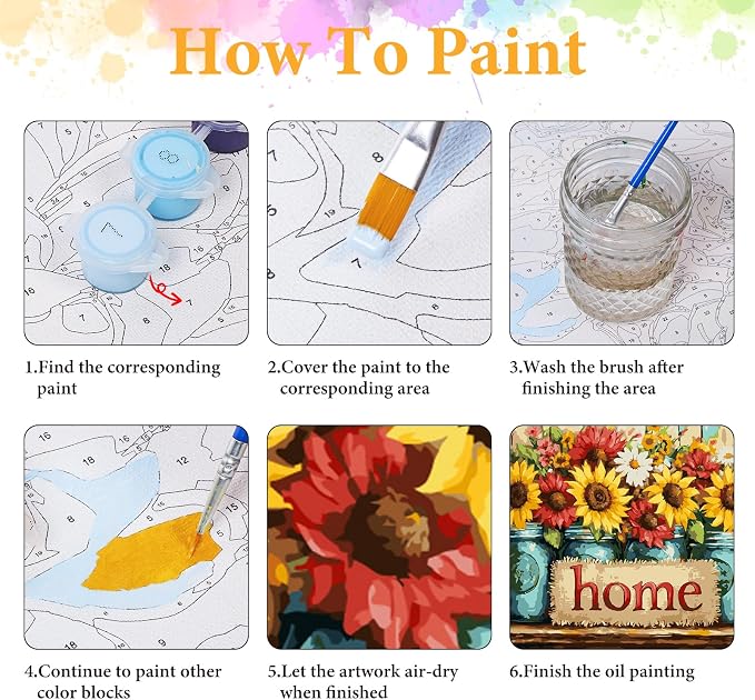 Paint by Numbers Kit for Adults, Sunflower & Home Design, 16x20 Inch