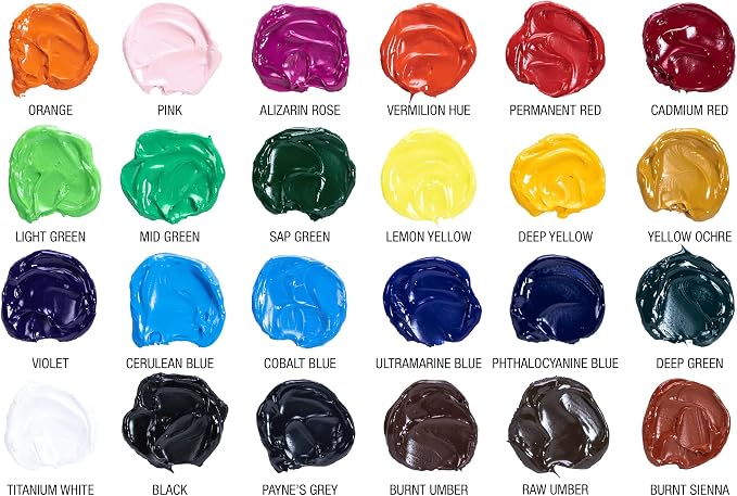 RoseArt Premium Oil Paint - Set 24 Colors, Maximum Strength Pigmented Oil Paints for Casual to Professional Artists, multi