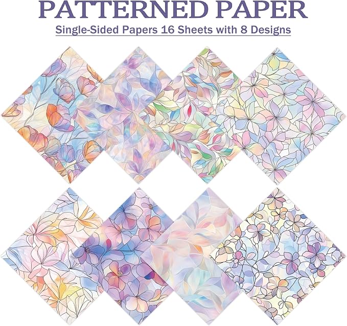 PRSTINCOL Scrapbook Paper,16 Sheets 6 x 6 Inch Shimmering Light Style Scrapbook Supplies,Single-Sided Vivid Origami Decoupage Paper for DIY Crafts, Card Making, Art Journaling