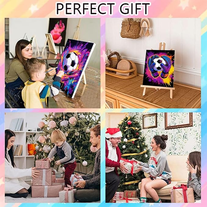 4 Pack Football Paint by Numbers for Adults with Framed Canvas 8x12 inch | Football Adult Paint by Number Kits on Canvas with Wooden Easel, DIY Acrylic Oil Painting by Numbers for Gift Home Decor