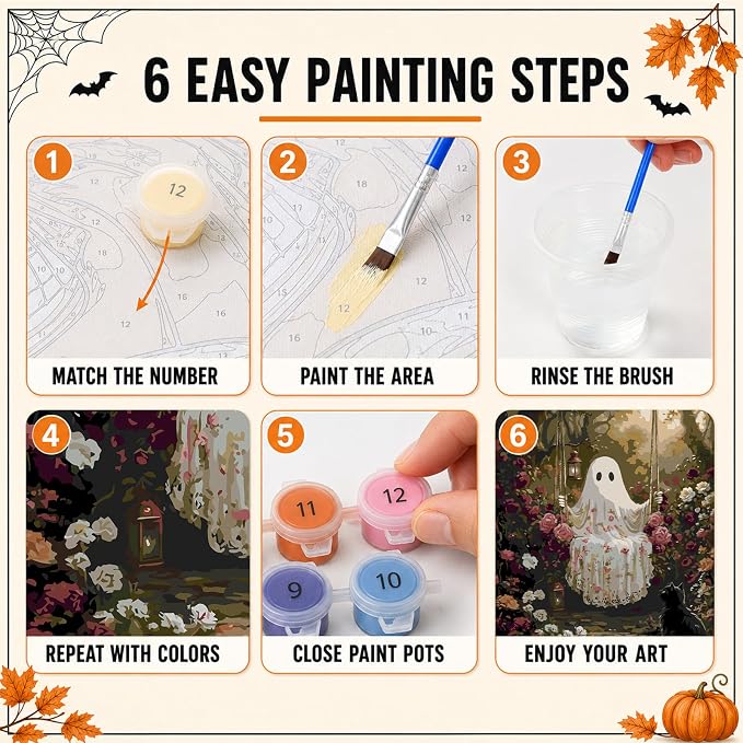 Mandun Halloween Ghost Paint by Numbers Kit for Adults, 16x20 inch | DIY Painting Kits Crafts for Adults, Relieve Stress, Frame Canvas, Wooden Easel, Gift Box, Home Wall Decor