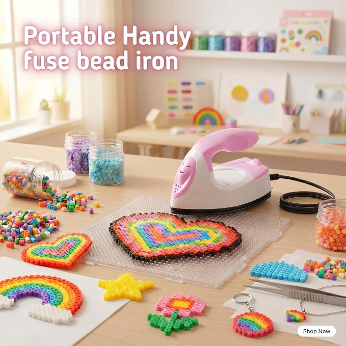 Honoson Mini Craft Iron with Charging Base Tiny,Light Pink,White