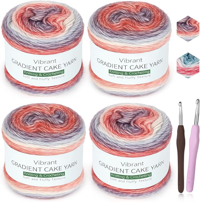 Katech 4 Pack Gradient Cake Yarn for Crocheting-Fairyland Yarn-Super Soft | 100g/3.52 oz-DK Light Weight #3-60% Cotton 30% Acrylic 10% Wool-Perfect for Scarves, Shawls, Blankets and Garments(L)